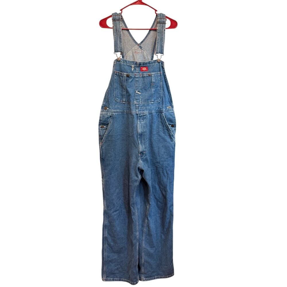 VTG 90s Dickies Denim Overalls Blue Carpenter Dungarees Wide Leg Baggy Workwear